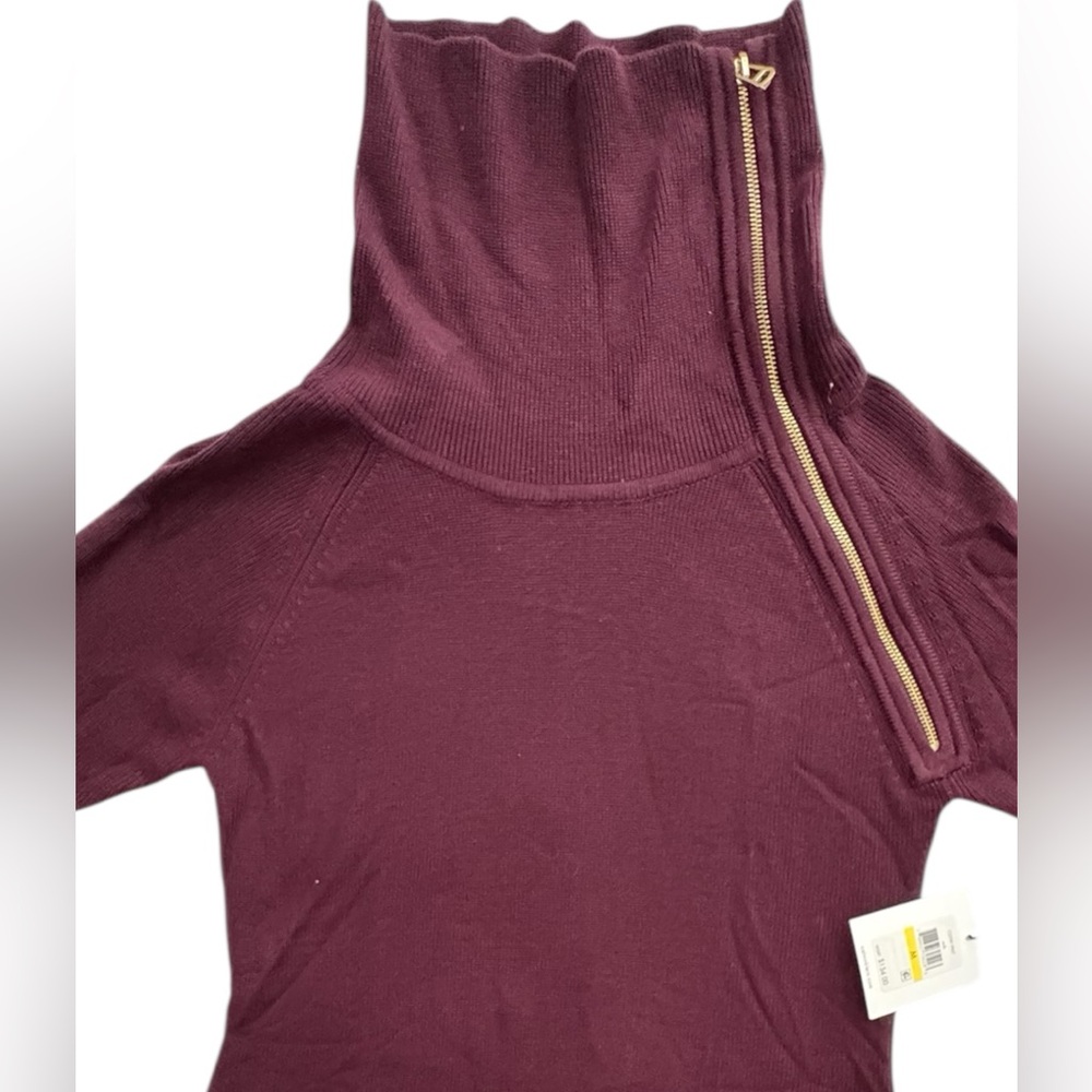 Calvin Klein Zip Neck Burgundy Knit Dress Bodycon Business Work Going Out Size M - Picture 5 of 9